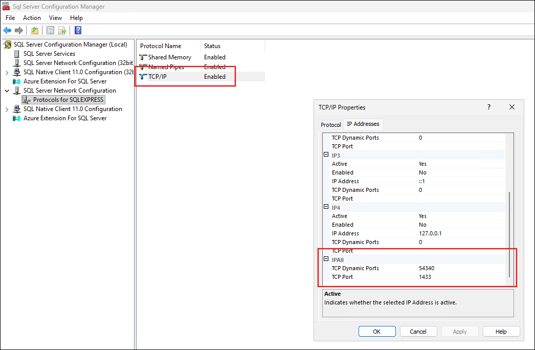 Configuring TCP/IP in SQL Server Configuration Manager